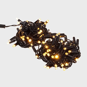 Гирлянда светодиодная Нить 10м 100 LED ТЕПЛЫЙ БЕЛЫЙ черный ПВХ IP65 постоянное свечение 230В соединяется нужен блок 303-500 NEON-NIGHT