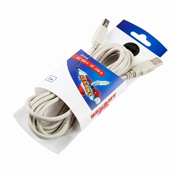 Кабель USB-А– USB-B, 2,4А, 3м, ПВХ, серый REXANT