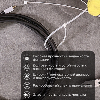 Стяжка кабельная нейлоновая 200x2,5мм, белая (100 шт/уп) REXANT