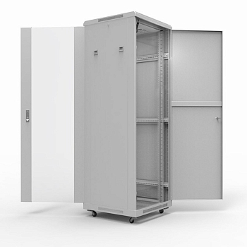 Шкаф напольный 19" серии Standart 42U 600х600мм, передняя дверь стекло, задняя дверь металл, RAL 7035 (состоит из 2 частей) REXANT
