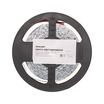 Лента светодиодная 12В, SMD2835, 9,6Вт/м, 60 LED/м, 6500K, 8мм, 5м, IP20 REXANT