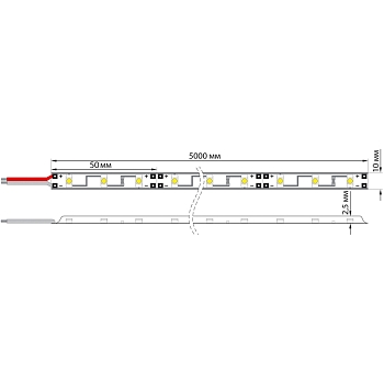 Лента светодиодная 12В, SMD2835, 4,8Вт/м, 60 LED/м, 3000К, 8мм, 5м, IP20 LAMPER
