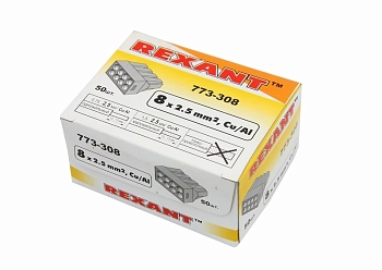 Экспресс-клемма, 8-проводная до 2,5 мм², прозрачная (50 шт./уп.) (773-328) REXANT