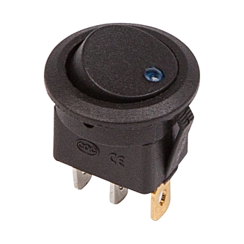 Выключатель клавишный круглый 12В 20А (3с) ON-OFF черный с синей подсветкой REXANT
