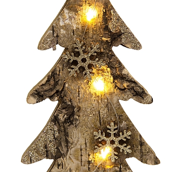 Деревянная фигурка с подсветкой Ель со снежинками 9,5x6x31 см