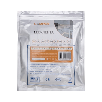 Лента светодиодная 12В, SMD5050, 14,4Вт/м, 60 LED/м, 2700К, 10мм, 3м, для БП с клеммами, IP20 LAMPER