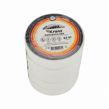Изолента ПВХ 0,13х19мм, 25м, белая KRANZ