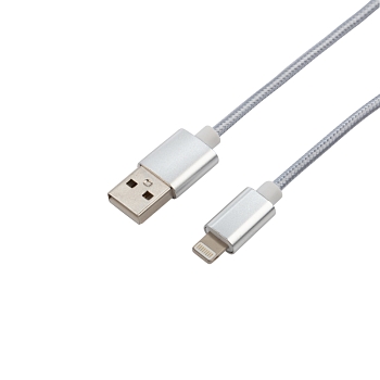 Кабель USB-A – Lightning, 2,4А, 1м, в серебристой нейлоновой оплетке REXANT