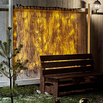 Гирлянда светодиодная Занавес 2х1,5м 360 LED ЖЕЛТЫЙ черный ПВХ IP65 постоянное свечение 230В блок в комплекте NEON-NIGHT