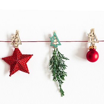 Деревянные прищепки Новогодняя ель 14,5x4,5x1,6 cм, 6 шт, NEON-NIGHT