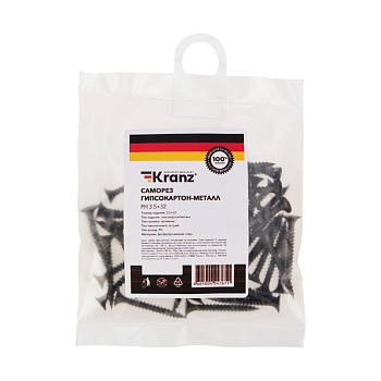 Саморез гипсокартон-металл 3,5х32 мм, пакет (50 шт/уп) KRANZ