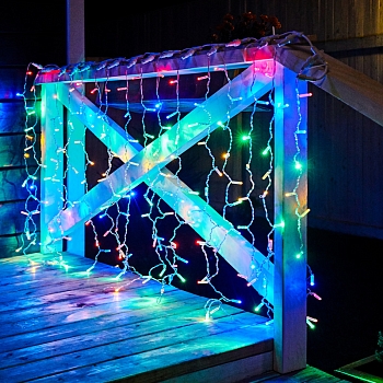 Гирлянда светодиодная Занавес 2х1,5м 192 LED МУЛЬТИКОЛОР прозрачный ПВХ IP65 постоянное свечение 230В блок в комплекте NEON-NIGHT