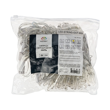 Гирлянда светодиодная Нить 10м 100 LED ТЕПЛЫЙ БЕЛЫЙ прозрачный ПВХ IP65 эффект мерцания 24В соединяется NEON-NIGHT нужен транс-ор 531-100/531-311/531-312