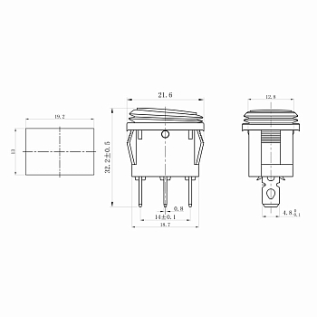 Выключатель клавишный 250В 6А (3с) ON-OFF синий с подсветкой и влагозащитой Mini REXANT