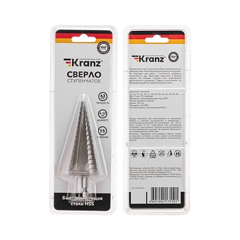 Сверло по металлу ступенчатое 4,0-32,0мм, 102мм, 62 HRC KRANZ