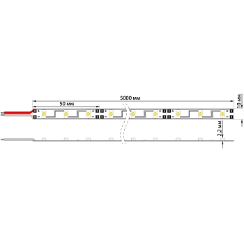 Лента светодиодная 12В, SMD2835, 4,8Вт/м, 60 LED/м, желтый, 8мм, 5м, IP65 LAMPER