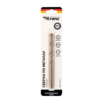 Сверло по металлу 8х117х75мм «Кобальт» (сталь HSS-Co 5% M35 P6M5K5) DIN 338, 1 шт. в блистере KRANZ