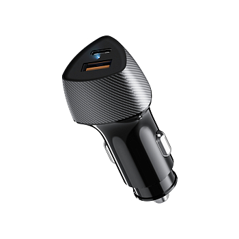 Автомобильное зарядное устройство с двумя портами (USB-A QC 3.0 + USB-C PD) со световой индикацией, 51Вт, черное REXANT