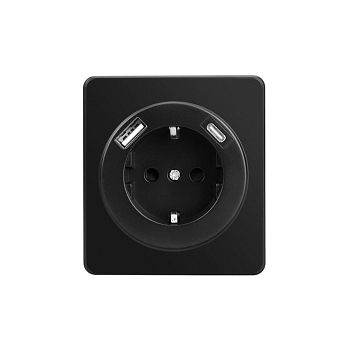 Розетка ROUND 1-ая с/з с/у з/ш 16А с USB A+C быстрой зарядки 5В/3А оникс KRANZ