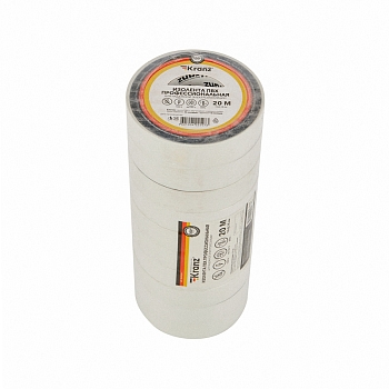 Изолента ПВХ профессиональная, 0,18х19мм, 20м, белая KRANZ