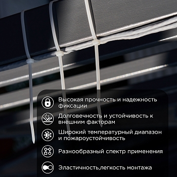 Стяжка нейлоновая Профессиональная 250x4,8мм, белая (100 шт/уп) REXANT