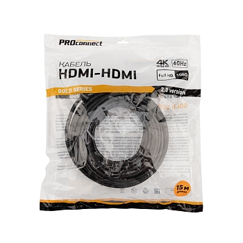 Кабель HDMI - HDMI 2.0, 15м, Gold PROconnect