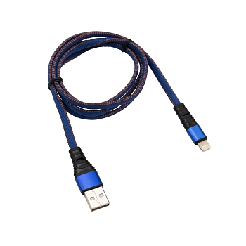 Кабель USB-A – Lightning, 2,4A, 1м, в синей нейлоновой оплетке, плоский REXANT
