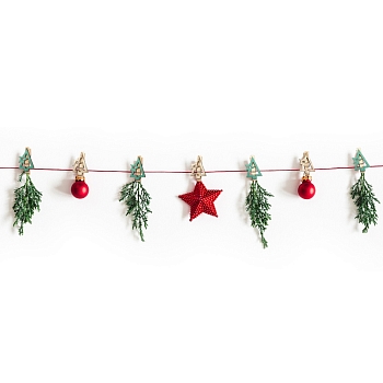 Деревянные прищепки Новогодняя ель 14,5x4,5x1,6 cм, 6 шт, NEON-NIGHT