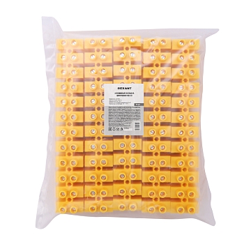 Клеммная винтовая колодка KВ-40 25-40, ток 100 A, полипропилен желтый REXANT (10 шт./уп.)