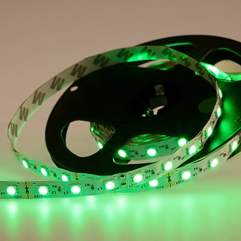 Лента светодиодная 12В, SMD5050, 14,4Вт/м, 60 LED/м, зеленый, 10мм, 5м, IP20 LAMPER