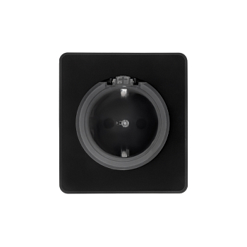 Розетка ROUND 1-ая с/з с/у, со шторками и крышкой 16А оникс KRANZ