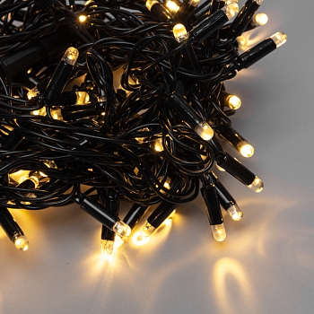 Гирлянда светодиодная Нить 10м 100 LED ТЕПЛЫЙ БЕЛЫЙ черный ПВХ IP65 постоянное свечение 24В соединяется NEON-NIGHT нужен транс-ор 531-100/531-311/531-312