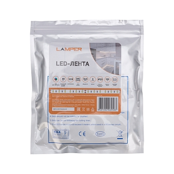 Лента светодиодная 12В, SMD3030, 10,5Вт/м, 30 LED/м, RGB, 10мм, 3м, с разьемом для контроллера 4PIN, IP20 LAMPER