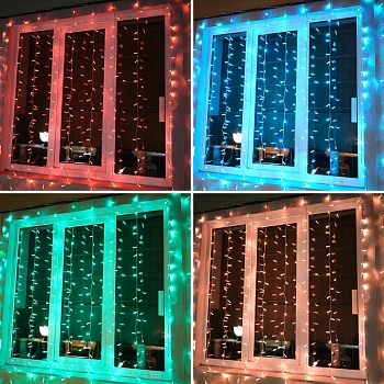 Гирлянда светодиодная Занавес 2х2м 200 LED RGB прозрачный ПВХ IP65 свечение с динамикой 230В блок в комплекте NEON-NIGHT