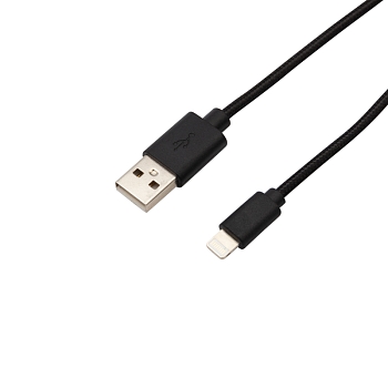 Кабель USB-A – Lightning, 2,4A 1м, в черной нейлоновой оплетке REXANT