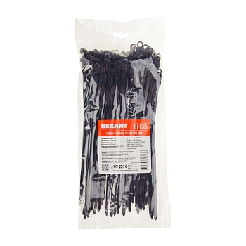 Стяжка нейлоновая под винт 200x4,3мм, черная (100 шт/уп) REXANT