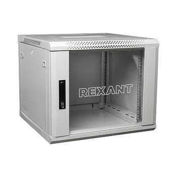 Настенный шкаф 19" 6U 600×600×368 (ШxГxВ), дверь стекло, металлическая задняя стенка, боковые съемные стенки, RAL 7035 REXANT