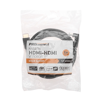 Кабель HDMI - HDMI 1.4, 3м, Gold, угловой PROconnect