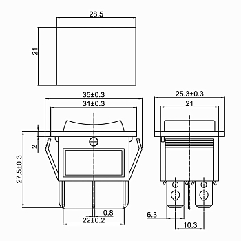 Переключатель клавишный 250В 15А (6с) ON-OFF-ON зеленый с подсветкой и нейтралью REXANT