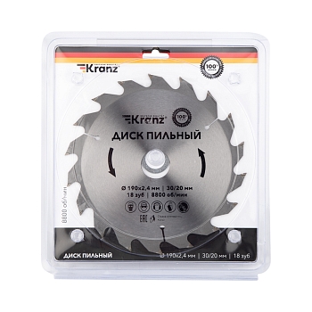 Диск пильный 190 мм х 18 зуб х 30/20 мм KRANZ