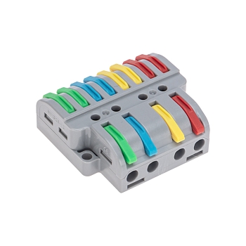 Клемма СМК 4х2 проходная разветвительная 4 полюса, с монтажной площадкой (1 ввод, 2 вывода на полюс) (20 шт/уп) REXANT