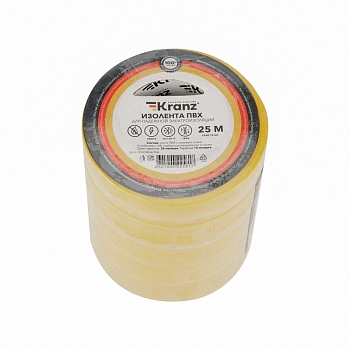 Изолента ПВХ 0,13х19мм, 25м, желтая KRANZ