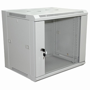 Шкаф настенный 19" 6U 600×450×370мм (ШxГxВ) - передняя дверь стекло, боковые стенки съемные (разобранный), RAL 7035 REXANT PRO