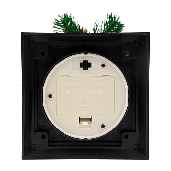 Декоративный фонарь со свечкой и шишкой, черный корпус, размер 10,7x10,7x23,5 см, цвет теплый белый