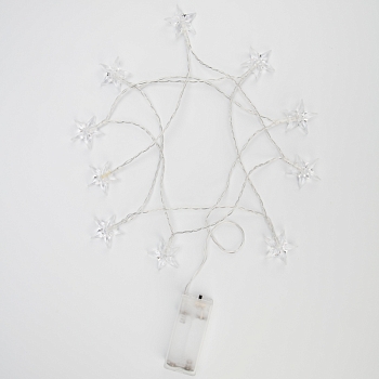 Гирлянда светодиодная Звездочки 1,5 м, 10 LED, прозрачный ПВХ, цвет свечения теплый белый, 2 х АА (батарейки не в комплекте) NEON-NIGHT