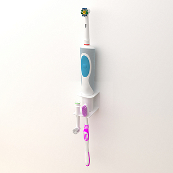 Держатель для хранения электрических зубных щеток и насадок, монтаж без сверления, белый REXANT