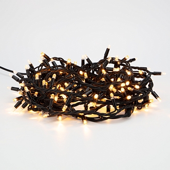 Гирлянда светодиодная Нить 10м 200 LED ТЕПЛЫЙ БЕЛЫЙ черный каучук IP67 эффект мерцания 230В соединяется нужен блок 315-000 NEON-NIGHT