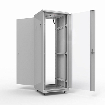 Шкаф напольный 19" серии Standart 32U 600х600мм, передняя дверь стекло, задняя дверь металл, RAL 7035 (состоит из 2 частей) REXANT