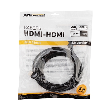 Кабель HDMI - HDMI 2.0, 5м, Gold PROconnect