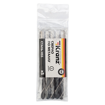 Сверло по металлу 9,0х125х81мм (HSS), DIN 338, 5 шт. в упаковке KRANZ